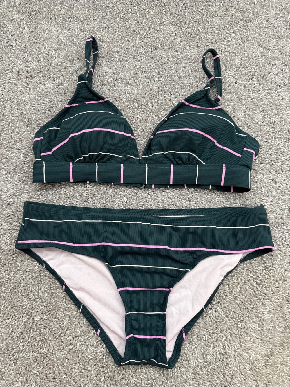 Kona Sol Black Bikini Set with Pink & White Stripes